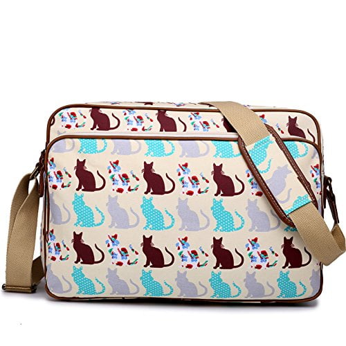 Funny Animal Space Kitten Laptop Shoulder Bag Portable Crossbody Messenger Briefcase Water Resistant Laptop Bag Handbag with Adjustable Shoulder Strap Cat Laptop Case 